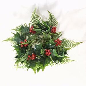 Vintage Plastic Christmas Candle Ring Wreath Fern Evergreen Holly Berries